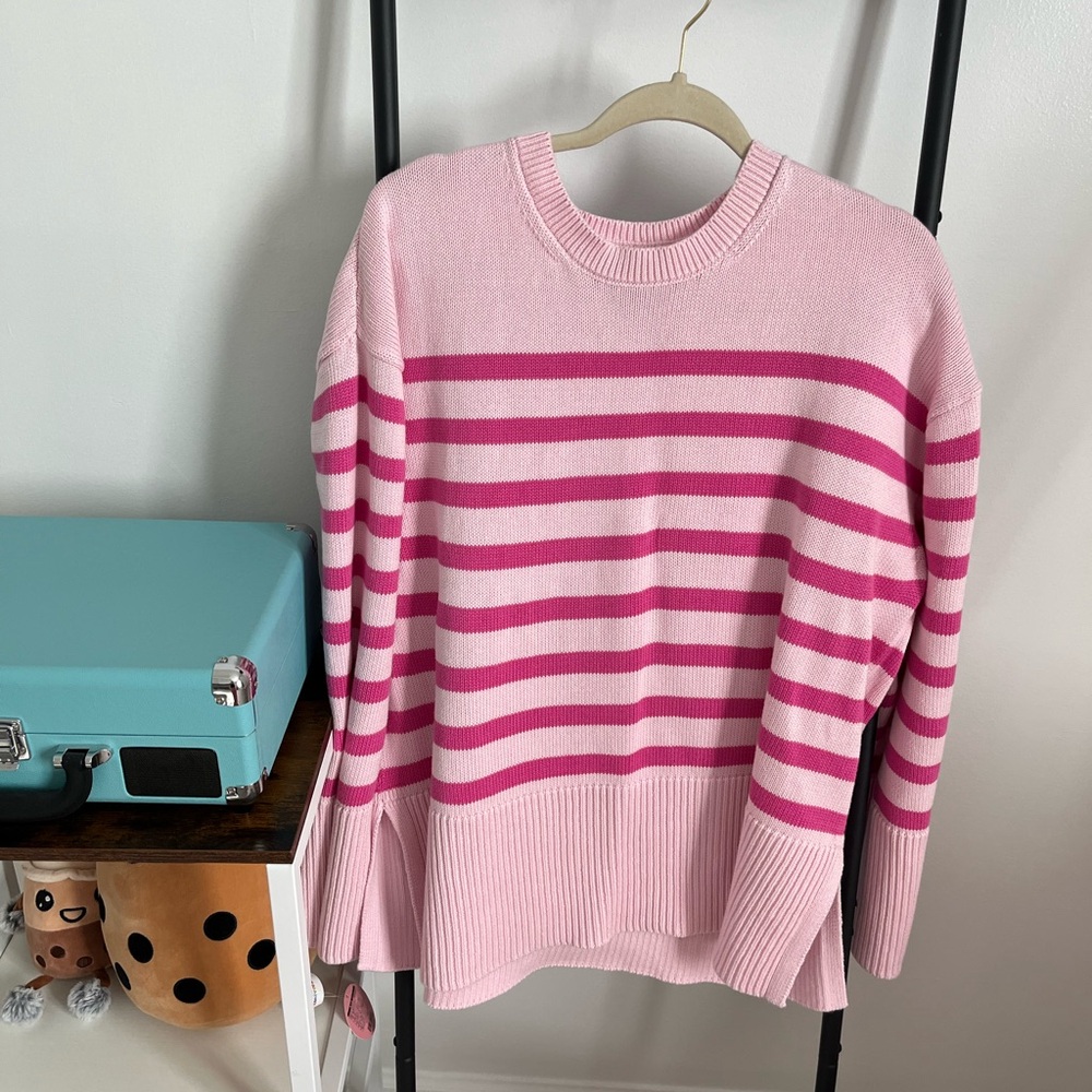 GAP Pink Crew Neck Sweater Classic Stripes
